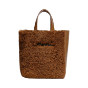 Marni Museo Soft Mini Bag in Shearling and Leather Brown Biscuit