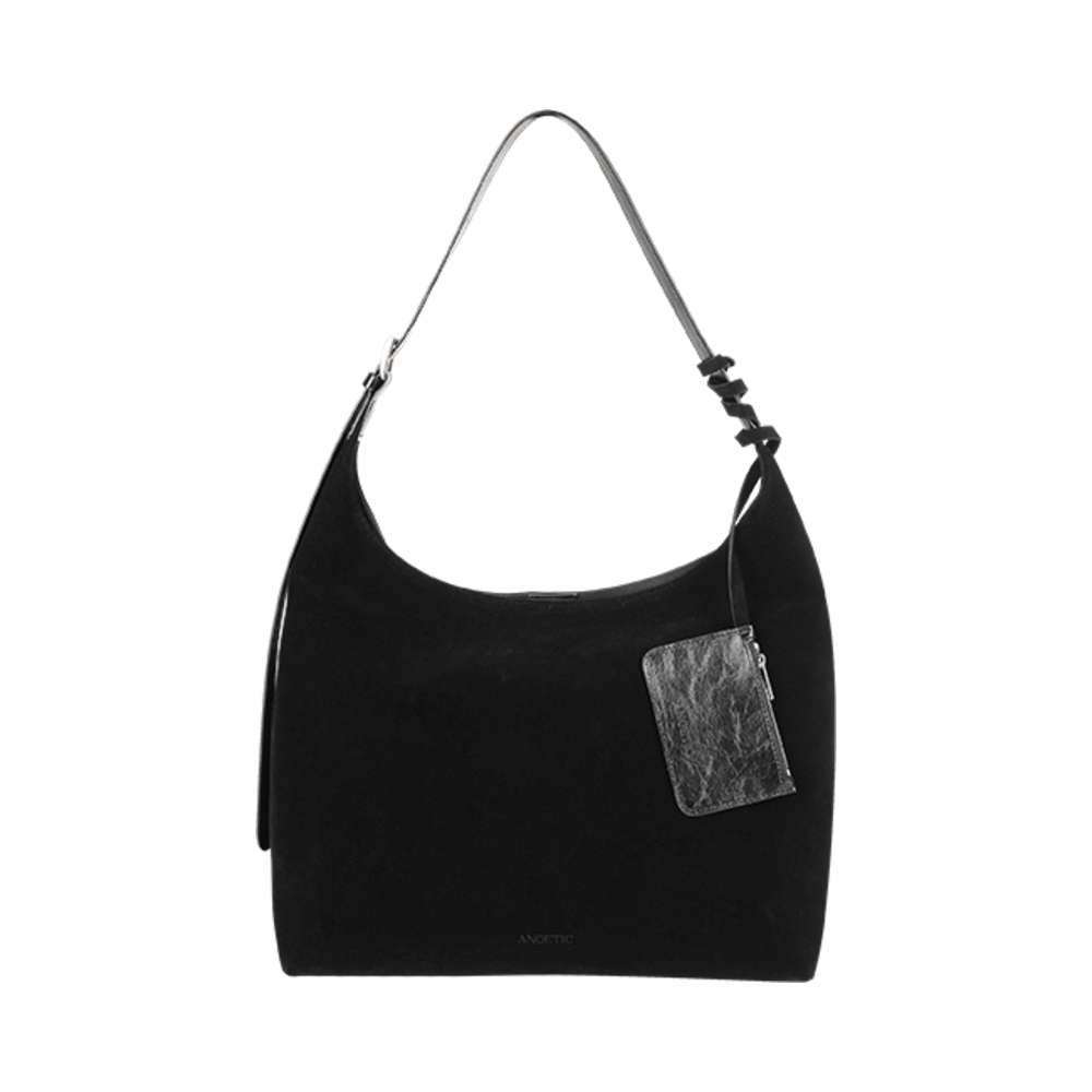 ANC-25SS009 Anoetic Suede Hobo Bag & Card Wallet Set Black