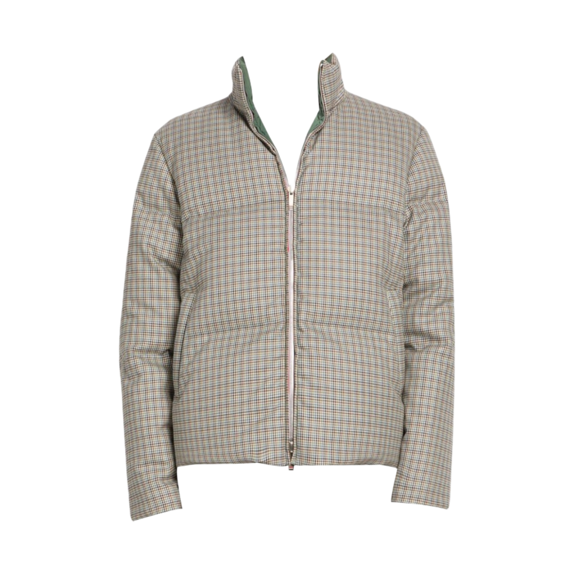 톰브라운 울 하운즈투스 사선 리버시블 퍼넬 넥 집업 자켓 멀티컬러 그린(Thom Browne Wool Houndstooth 4-Bar Reversible Funnel Neck Zip-Up Jacket Multicolor Green) - 1