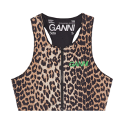 (W) Ganni Active Racerback Zipper Top Leopard