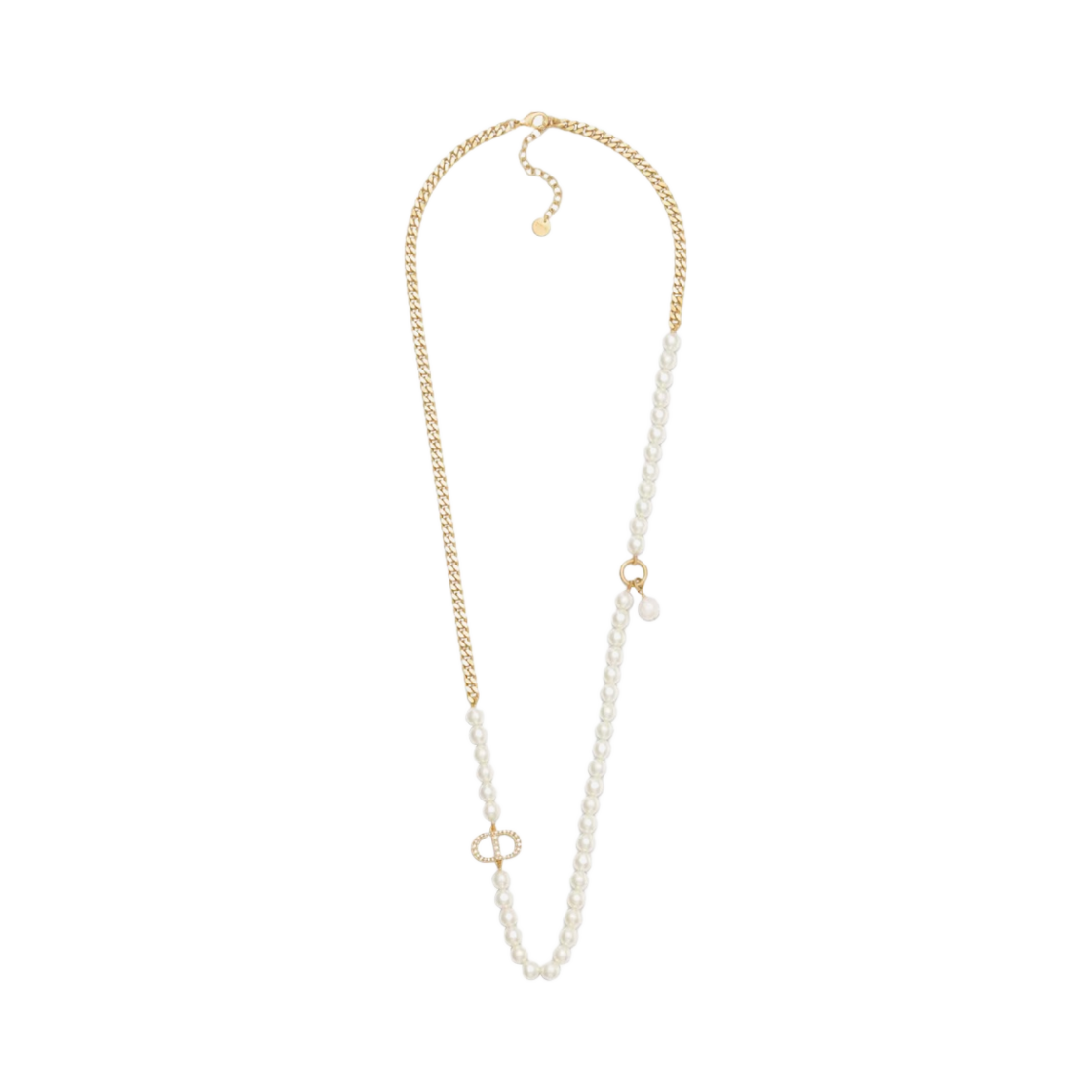 (W) 디올 30 몽테뉴 롱 네클리스 골드 피니쉬 메탈 실버 톤 크리스탈((W) Dior 30 Montaigne Long Necklace Gold Finish Metal Silver Tone Crystals) - 1
