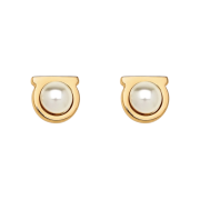 (W) Ferragamo Pearl Earrings Glass Brass & Gold