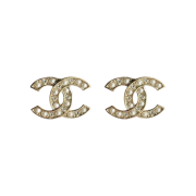 (W) Chanel Stud Earrings Metal & Gold Pearly White Crystal
