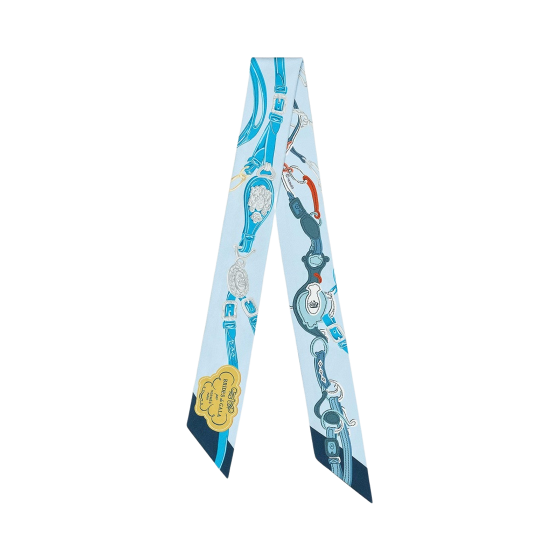 H063940S11 (W) Hermes Brides de Gala Applique Pique Twilly Bleu Ciel Cobalt Marine