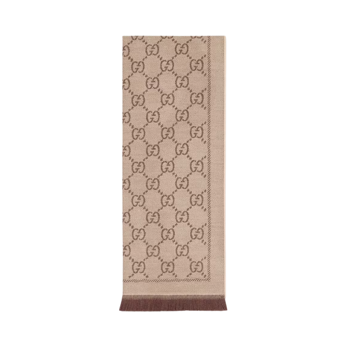133483-3G200-2764 (W) Gucci GG Jacquard Knitted Scarf Light Brown