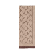(W) Gucci GG Jacquard Knitted Scarf Light Brown