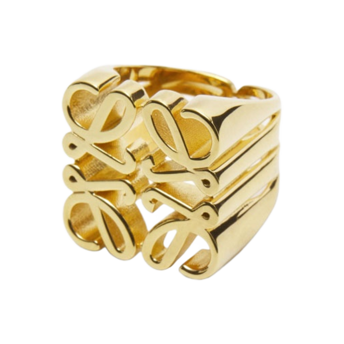 (W) 로에베 아나그램 슈발리에 링 스털링 실버 골드((W) Loewe Anagram Chevaliere Ring in Sterling Silver Gold) - 1