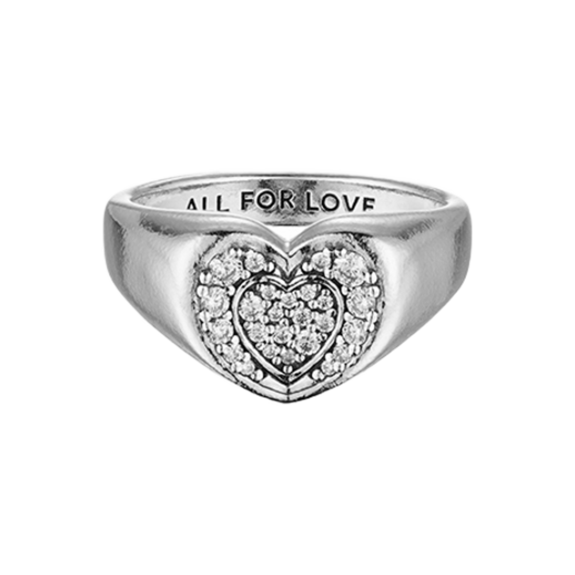 (W) 판도라 라디언트 하트 파베 시그넷 링 스털링 실버 클리어((W) Pandora Radiant Heart Pave Signet Ring Sterling Silver Clear) - 1