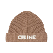 Celine Cashmere Embroidered Knit Beanie Camel