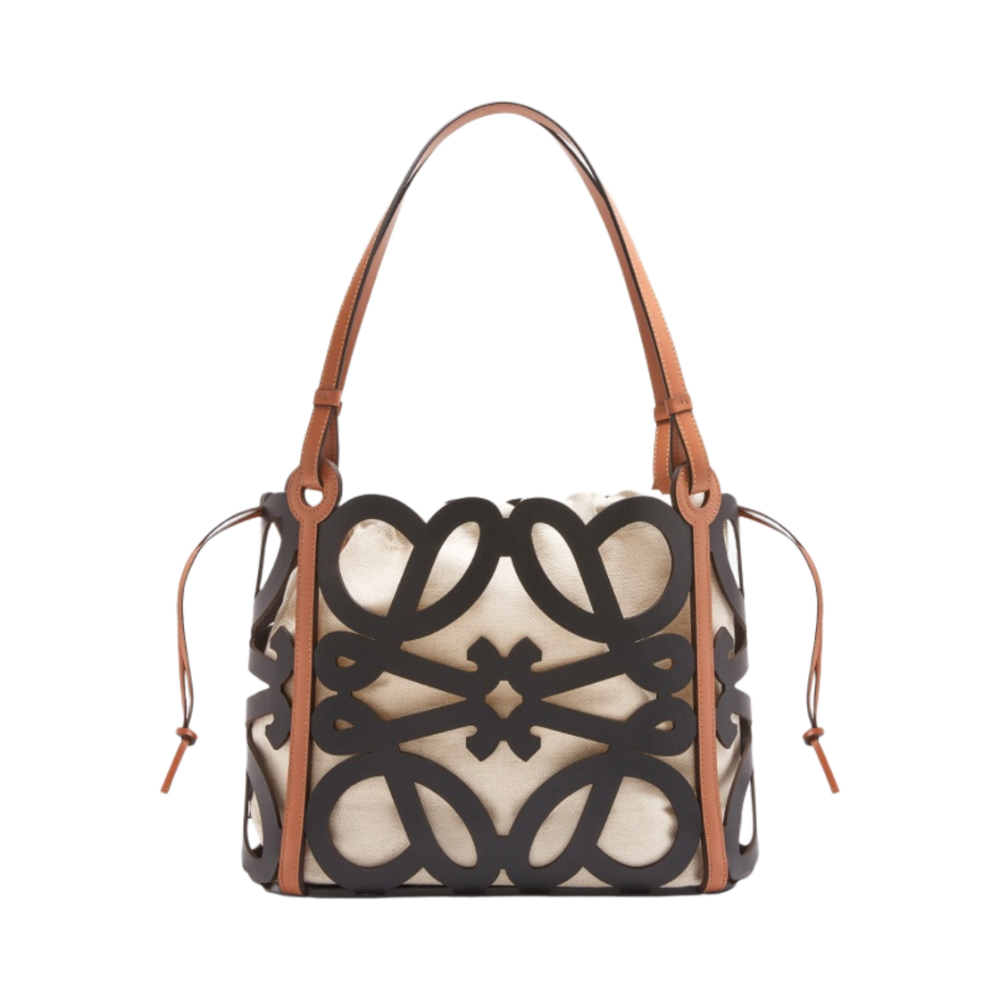 로에베 스몰 아나그램 컷 아웃 토트백 카프스킨 앤 캔버스 블랙(Loewe Small Anagram Cut-Out Tote Bag in Calfskin and Canvas Black Ecru) - 1