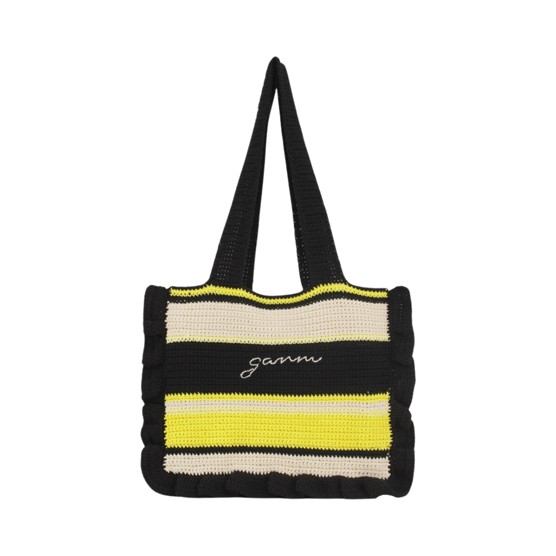 가니 크로쉐 프릴 토트 솔리드 백 골든 키위(Ganni Crochet Frill Tote Solid Bag Golden Kiwi)
