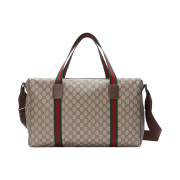 Gucci Large Duffle Bag with Web Beige Ebony Soft GG Supreme
