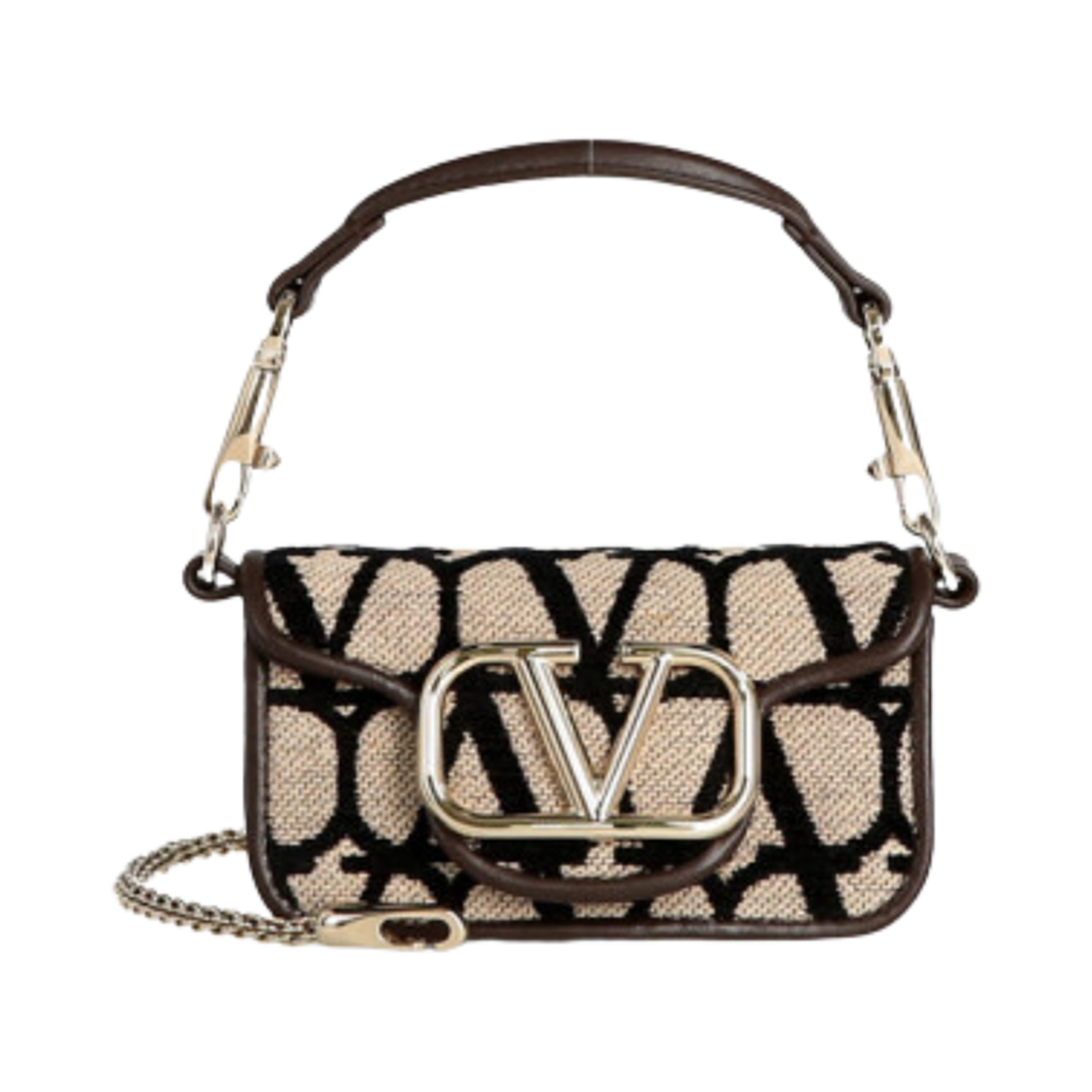 P0Z28VRI6ZN Valentino Loco Micro Bag with Chain with Toile Iconographe Embroidery Beige Black