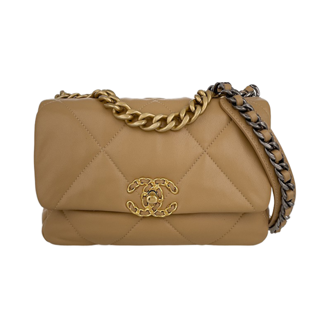 샤넬 19백 스몰 베이지 금장 유광램스킨