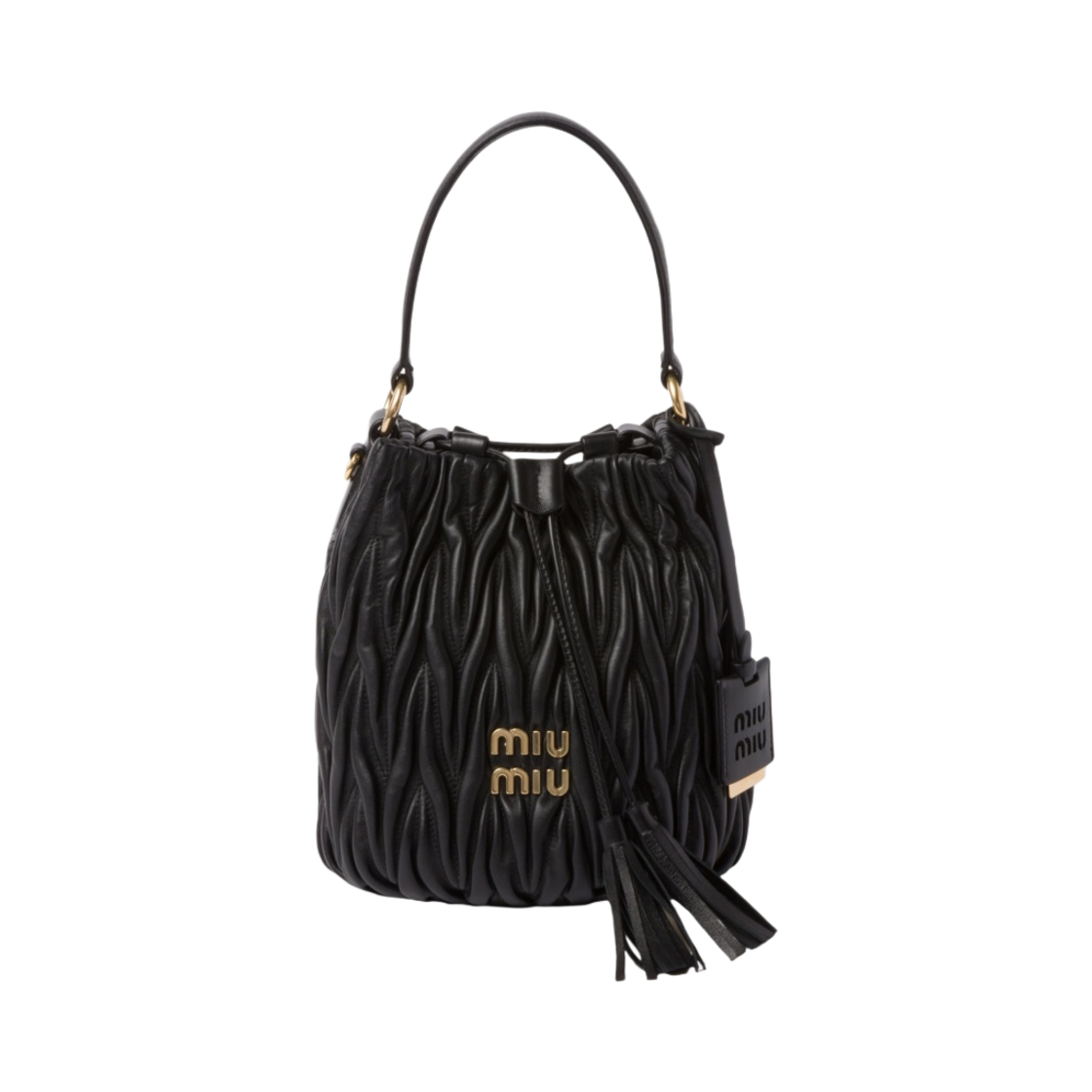 5BE084-N88-F0002 Miu Miu Matelasse Nappa Leather Bucket Bag Black