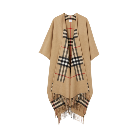 Burberry Check Wool Cashmere Reversible Cape Archive Beige