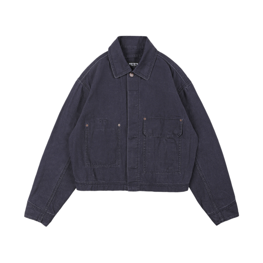 H1RUJP-015BKA-S Hevets W Garment Dyeing Work Chore Jacket Black
