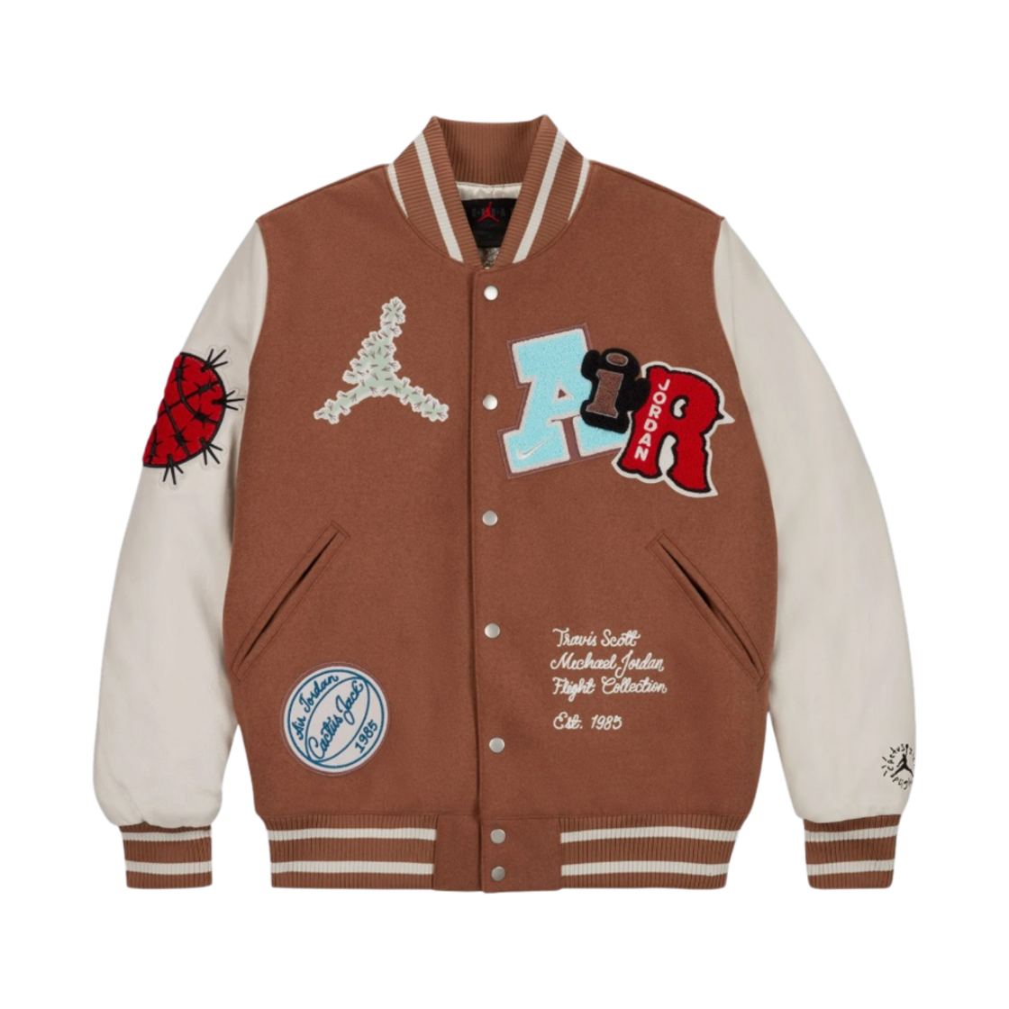 조던 x 트래비스 스캇 바시티 자켓 앤티크 브라운 - US/EU(Jordan x Travis Scott Varsity Jacket Antique Brown - US/EU)