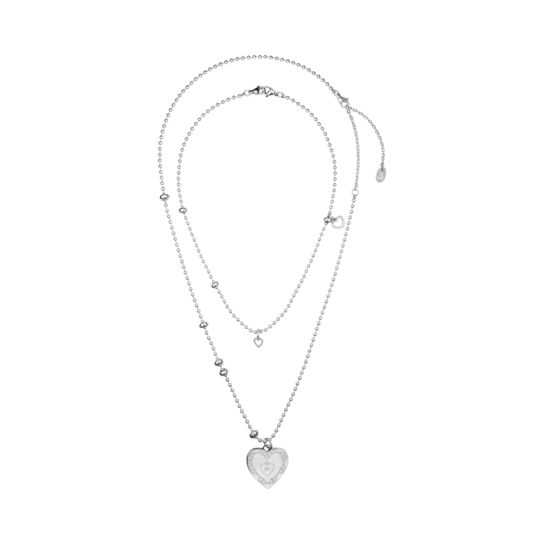 엔프프 하트 스필 레이어 네크리스 실버