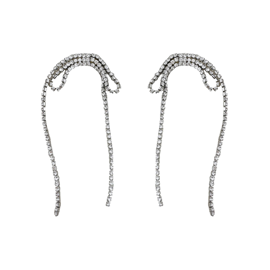 L244MER030 lovememonster Cubic Long Ribbon Earrings  Silver