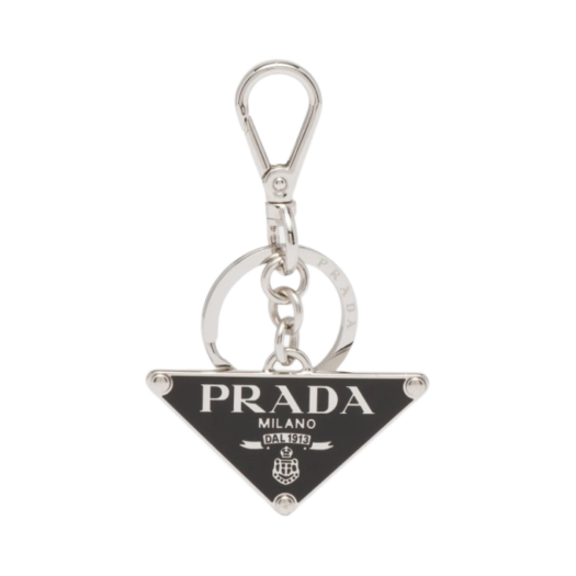 Prada Metal Triangle Logo Keychain Black