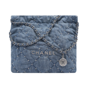 Chanel 22 Small Handbag Washed Denim & Silver Blue