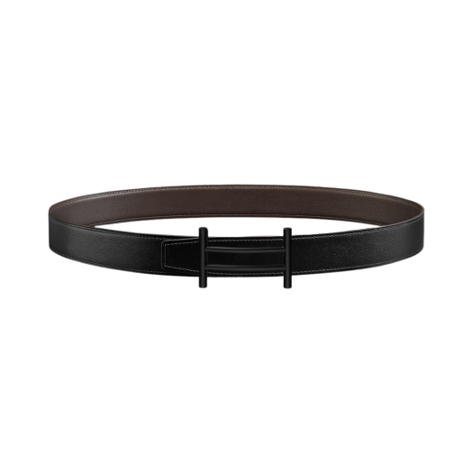 Hermes Rider Belt Buckle & Reversible Leather Strap 32mm & Noir Noir Ebene