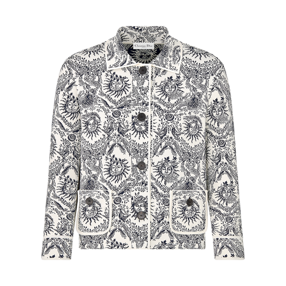 (W) 디올 스트레이트컷 자켓 화이트 네이비 블루 쏠레이 테크니컬 니트((W) Dior Straight-Cut Jacket White Navy Blue Soleil Technical Knit) - 1