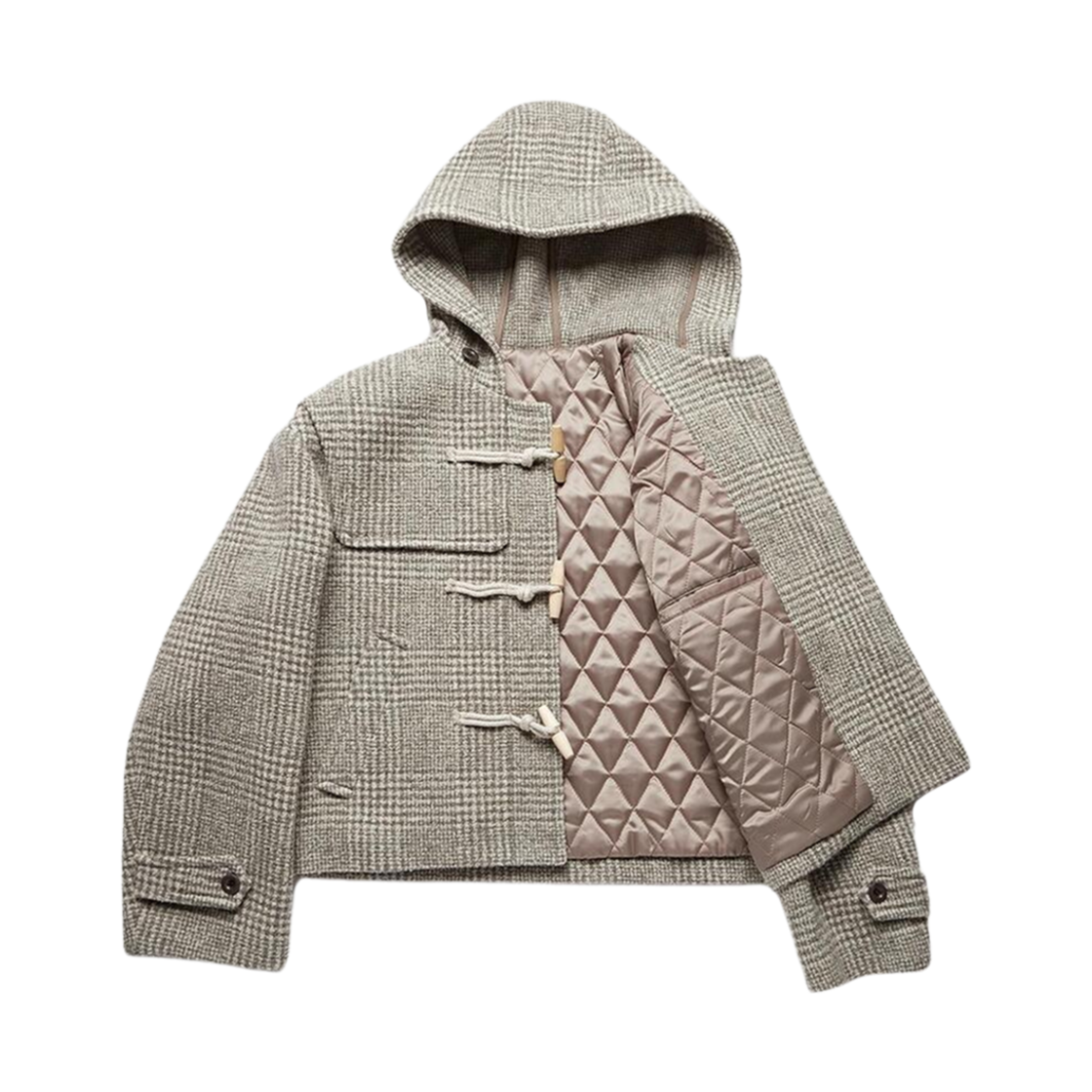 (W) 던스트 크롭 더플 코트 그레이 체크((W) Dunst Cropped Duffle Coat Grey Check) - 3