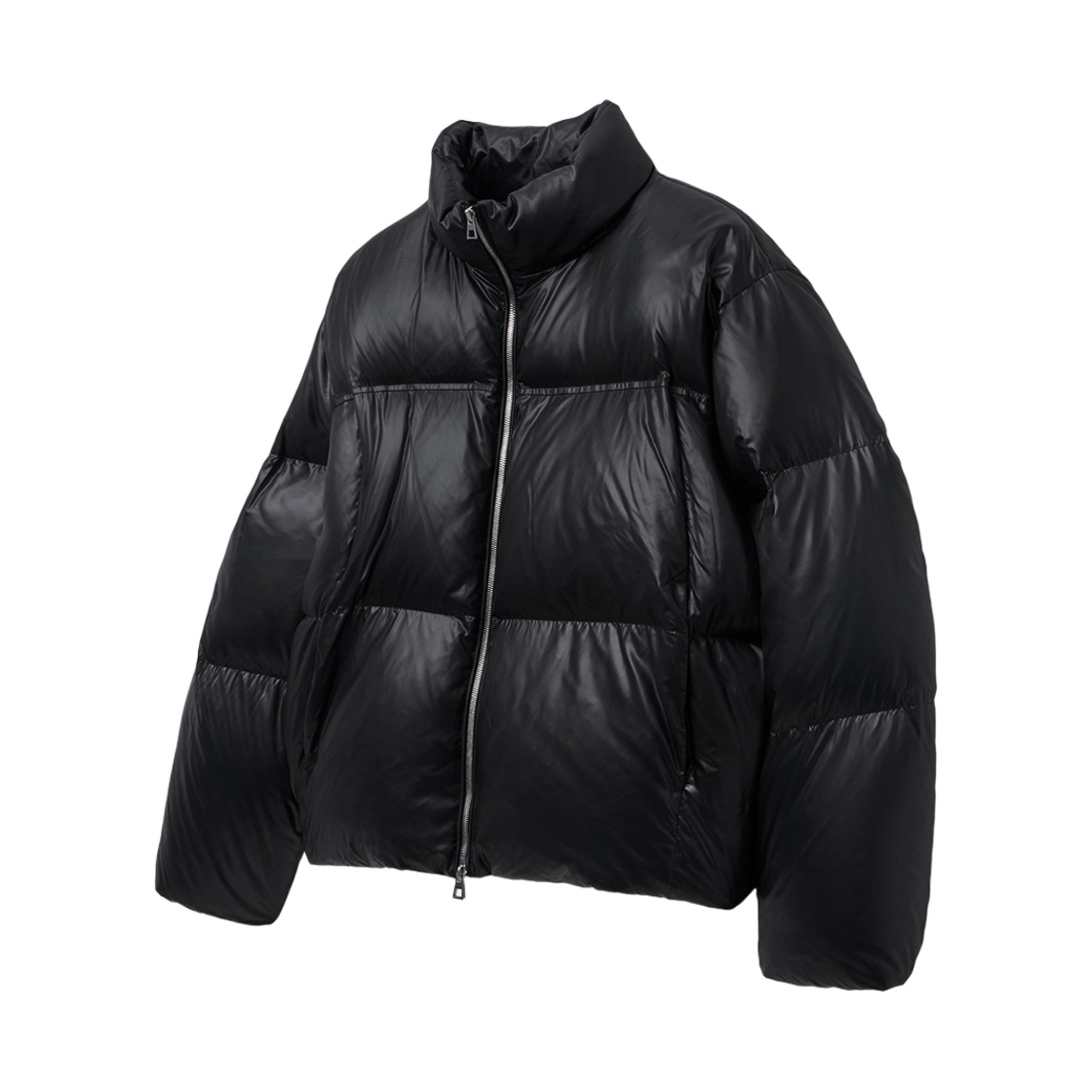 티엔지티 유러피언 구스 블랙 오버핏 글로시 숏 구스다운 점퍼