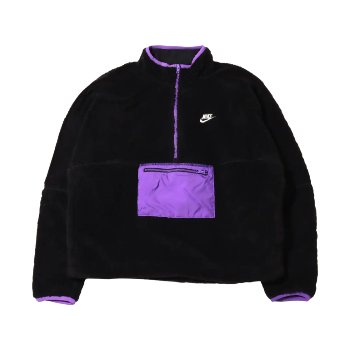 나이키 클럽 플리스+ 하프 집 아노락 블랙 액션 그레이프 - 아시아(Nike Club Fleece+ Half Zip Anorak Black Action Grape - Asia)