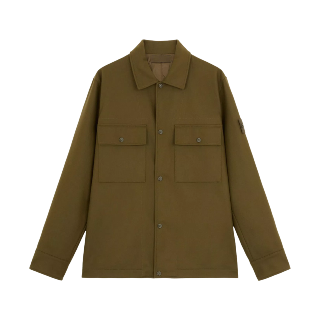 8115120F4-V0054 Stone Island 120F4 Wool Nylon Flannel Stone Island Ghost Piece Padded Overshirt with Anti-Drop and Snaps Military Green - 24FW