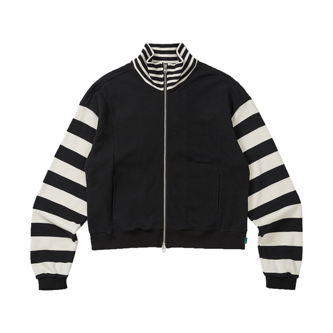 KAT9291 Karactor Waffle Stripe Knit Zip-Up Jacket Black ivory
