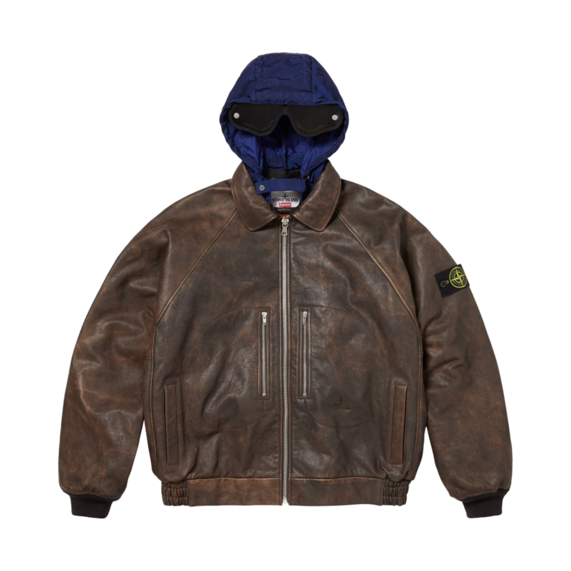 슈프림 x 스톤 아일랜드 레더 봄버 자켓 브라운 - 23FW