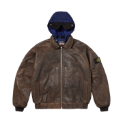 Supreme x Stone Island Leather Bomber Jacket Brown - 23FW