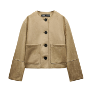 (W) Zara Faux Suede Jacket Camel
