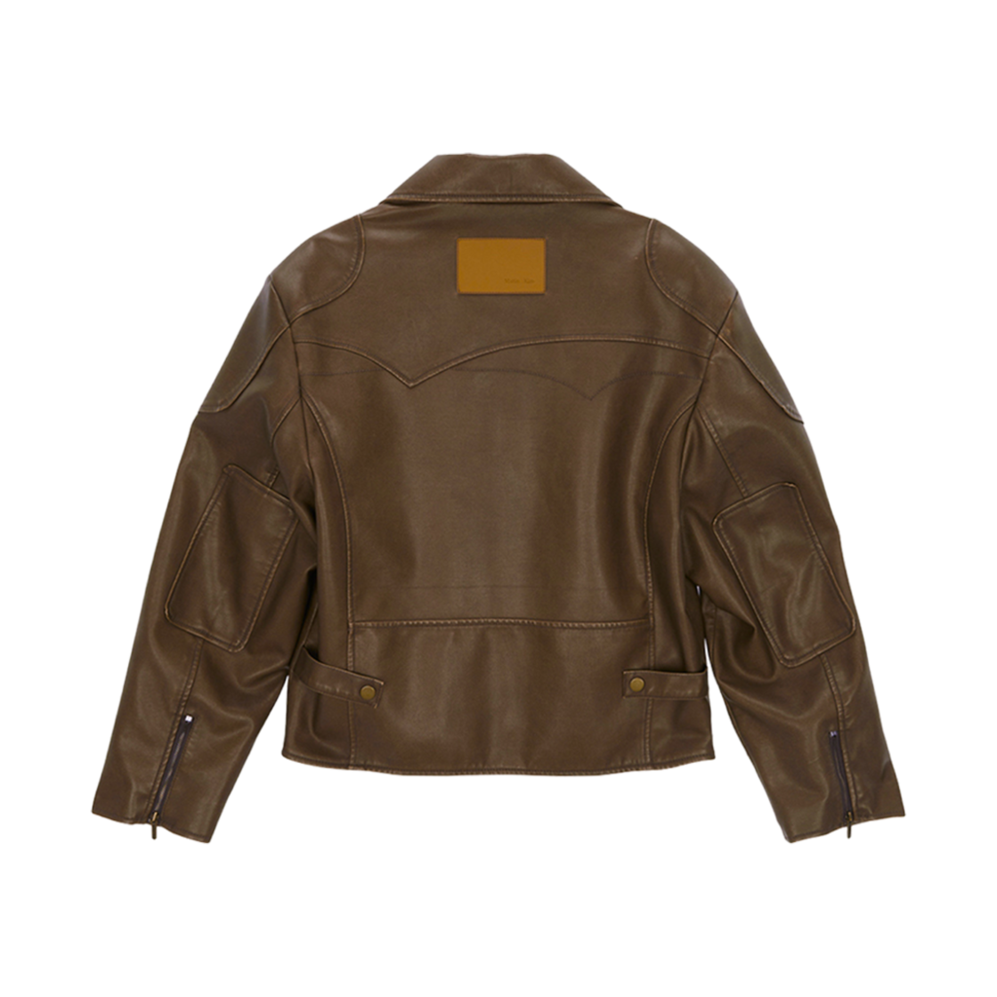 (W) 마뗑킴 빈티지 워시드 포우 레더 점퍼 브라운((W) Matin Kim Vintage Washed Faux Leather Jumper Brown) - 2
