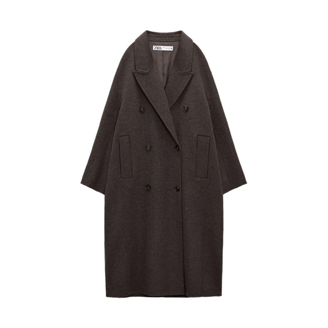 (W) 자라 ZW 더블 페이스드 울 블렌드 더블 브레스티드 코트 브라운 말((W) Zara ZW Double Faced Wool Blend Double Breasted Coat Brown Marl)