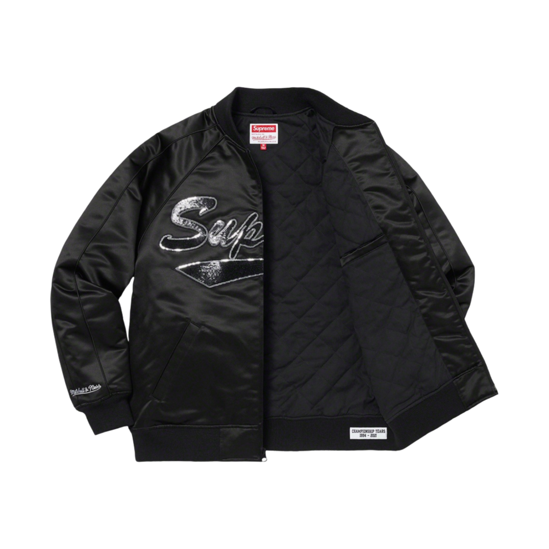 슈프림 미첼 & 네스 시퀸 로고 바시티 자켓 블랙 - 21FW(Supreme Mitchell & Ness Sequin Logo Varsity Jacket Black - 21FW) - 2