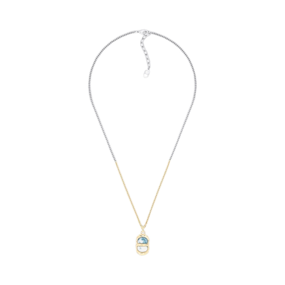디올 CD 아이콘 펜던트 네클리스 골드 실버 피니쉬 브래스 블루 화이트 레진(Dior CD Icon Pendant Necklace Gold Silver Finish Brass Blue White Resin) - 1