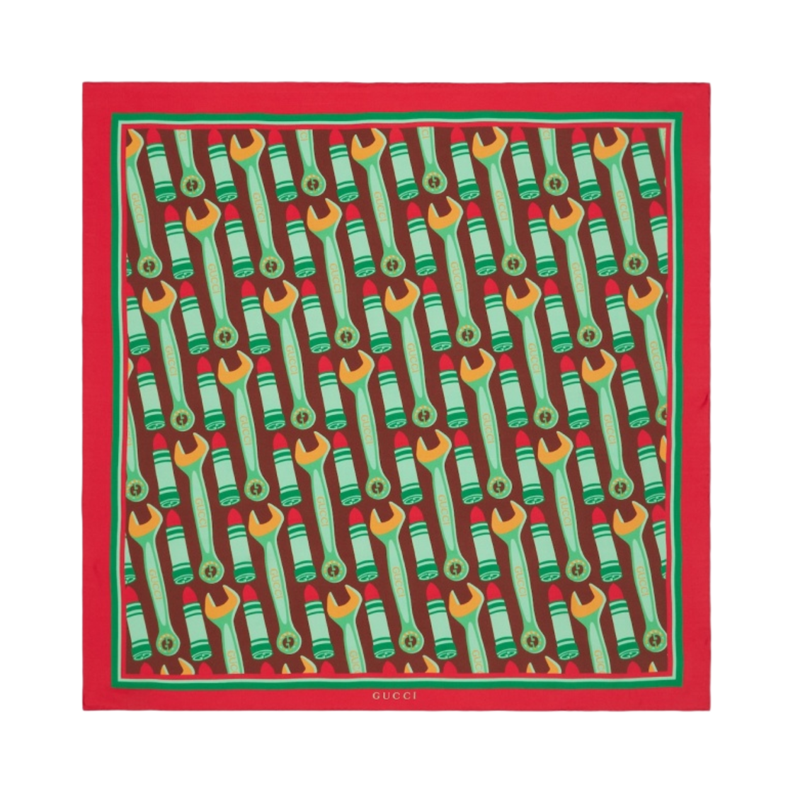 (W) 구찌 립스틱 앤 툴 프린트 실크 스카프 라이트 그린((W) Gucci Lipstick and Tool Print Silk Scarf Light Green) - 1