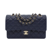 Chanel Medium Classic Handbag Grained Calfskin & Gold Navy Blue