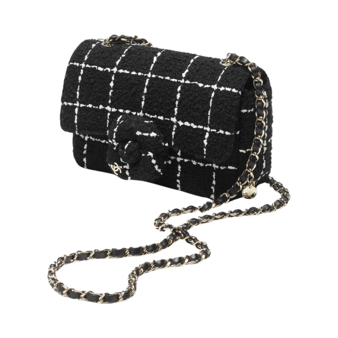 샤넬 스몰 플랩백 울 트위드 골드 메탈 & 블랙 화이트(Chanel Small Flap Bag Wool Tweed Gold Metal & Black White) - 2