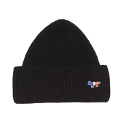 Maison Kitsune Tricolor Fox Patch Rib Hat Black