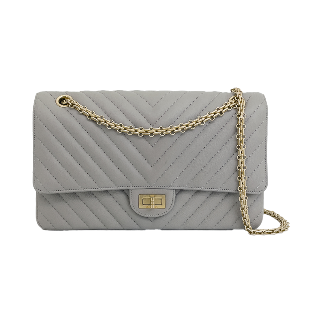 샤넬 2.55 빈티지 쉐브론 라지 그레이 빈티지금장 카프스킨