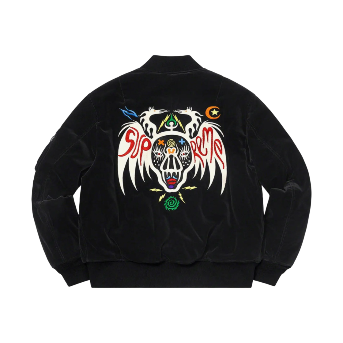 슈프림 x 클레이튼 패터슨 스컬스 자수 벨벳 MA-1 블랙 - 21SS(Supreme x Clayton Patterson Skulls Embroidered Velvet MA-1 Black - 21SS) - 1