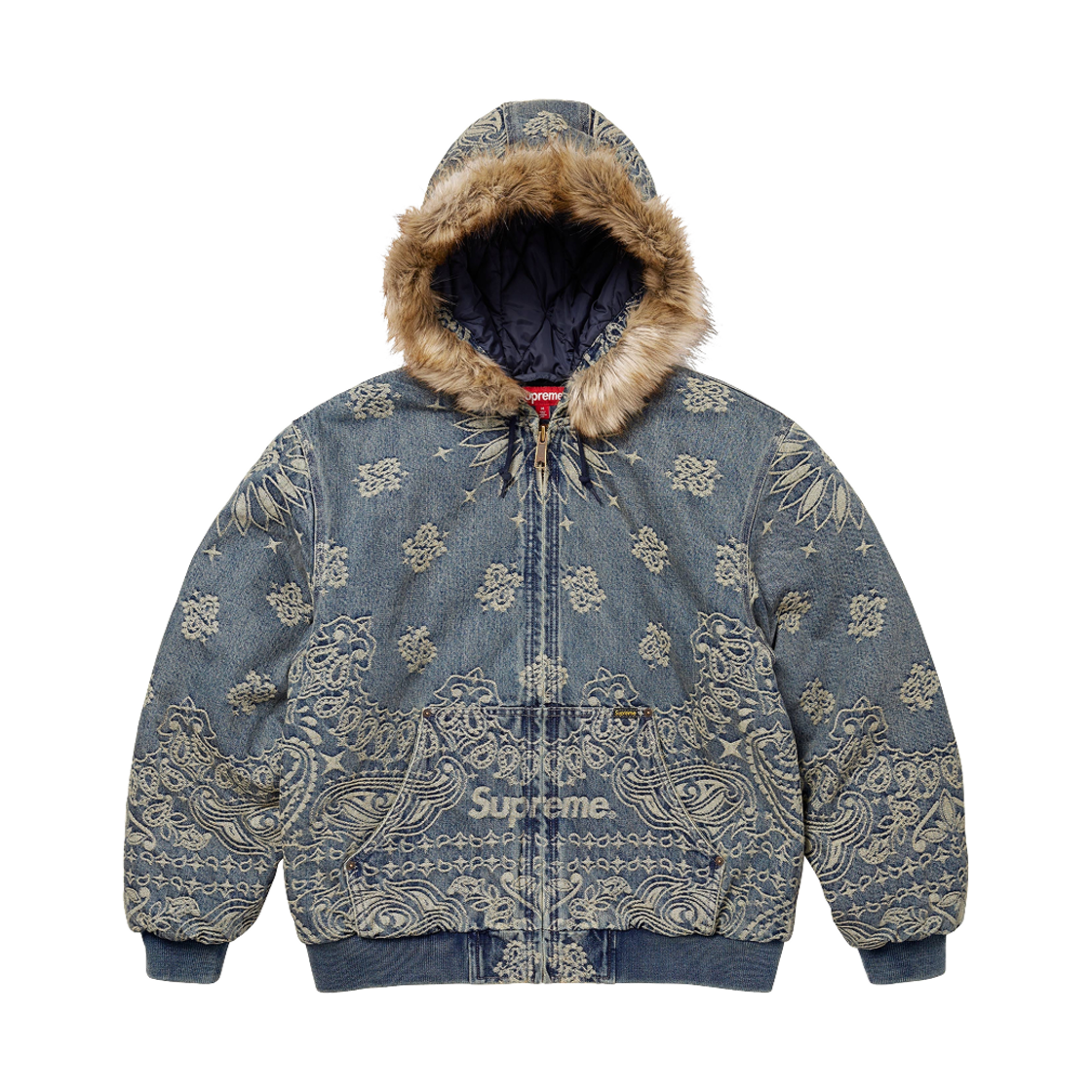 - Supreme Bandana Jacquard Denim Hooded Work Jacket Blue - 25SS