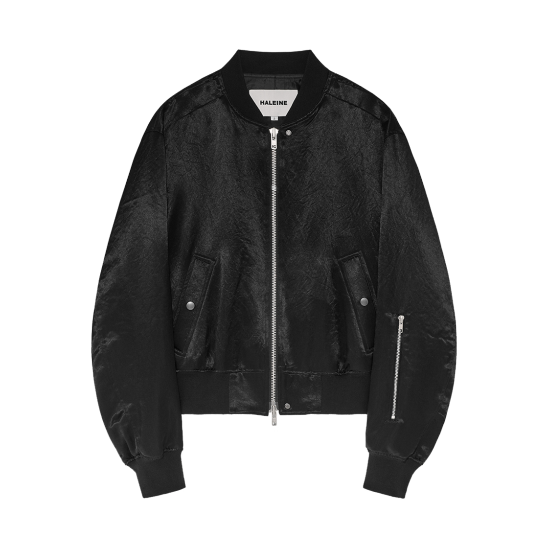 알렌느 크롭드 새틴 봄버 자켓 블랙