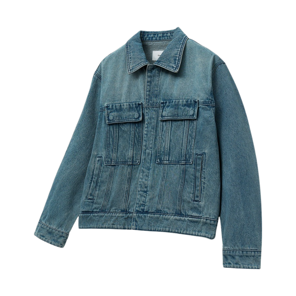 티엔지티 미니멀 데님 트러커 워시드블루