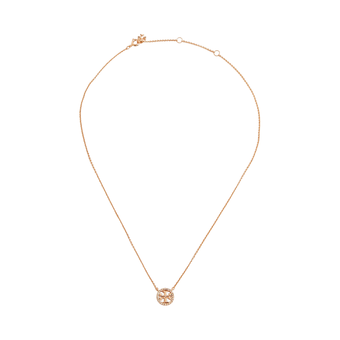 (W) 토리버치 밀러 파베 로고 델리케이트 네클리스 로즈 골드 크리스탈((W) Tory Burch Miller Pave Logo Delicate Necklace Rose Gold Crystal)